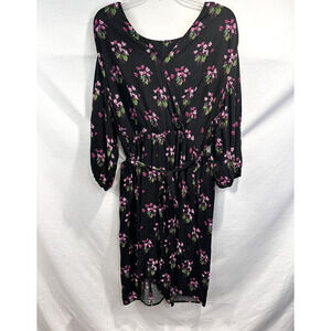 Lane Bryant Romper Womens Faux Wrap size 24 Black Floral Elastic Waist Pocket